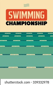 Typographical Vintage Style Poster For Swimming Championship. Retro Vector Illustration.