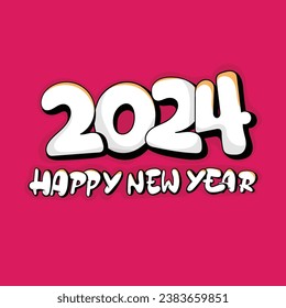 Typography of 2024 and happy new year in doodle art design for new year celebration template