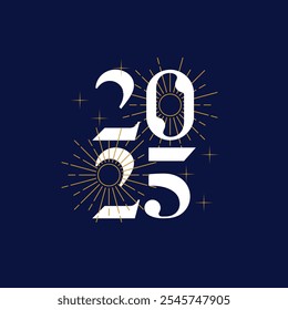 typography 2025 fireworks card vector illustration