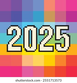 Tipografia 2025 conceito de design de logotipo. Feliz Ano Novo 2025 logotipo design. Projeto de ilustração vetorial para saudação de ano novo, banners, cartazes, calendário. Jogo popular. Número de pixels definido