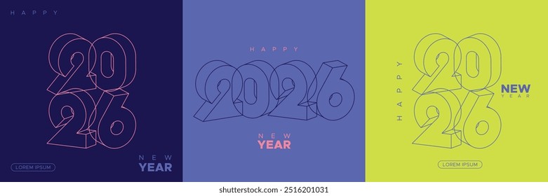 Tipografía 2026 línea de año nuevo para símbolo y signo. Plantilla cuadrada de la celebración del año nuevo 2026 con color y estilo modernos