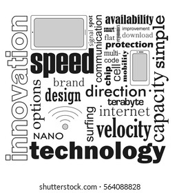 Typography about gadgets, technologies, innovations.