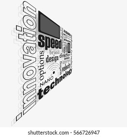 Typography about gadgets, technologies, innovations. Drawn in perspective. 
Typography casts a shadow.