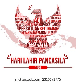 Typography about Pancasila day in Indonesia language