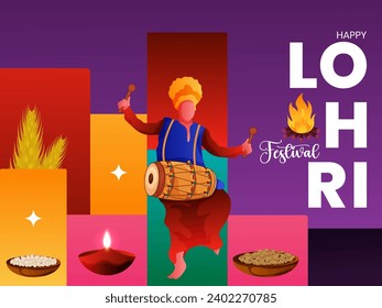 Typography and Abstract Background Illustration of Happy Lohri and Baishakhi,  with Lohri Elements