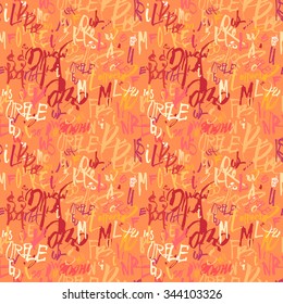 Typography abstract seamless pattern with colorful letters. Expressive hand lettering
