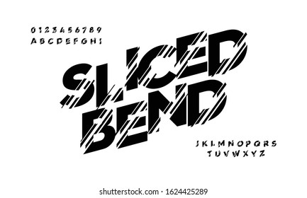 Typography alphabet fonts set. Sliced and bend display typeface. Vector illustration font a to z.