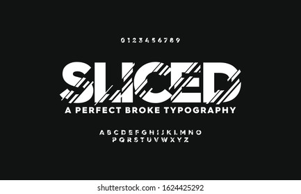 Typography alphabet fonts set. Sliced bold display typeface. Vector illustration font a to z.