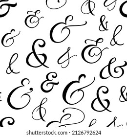 Typography ampersand seamless pattern. Vintage elegance script symbol for wedding poster or invitation. Decorative ornament, flourish letterign element. Vector illustration.