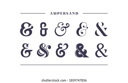 Typography ampersand for wedding invitation. Template symbol of ampersands, sans serif, decorative stock ornament. Vector illustration