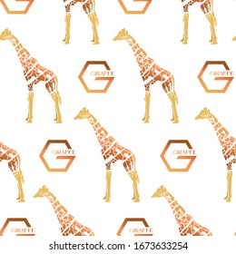 Typography of animal series GIRAFFE, Vector art, seamless design, illustration