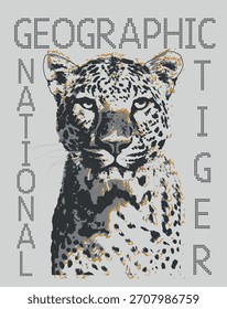 Tipografía para el gráfico de la textura animal para la impresión del tee, cubierta gráfica con el texto y el tigre, Ilustración vectorial para la tipografía y el diseño