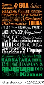 Typography art of indian states for india's 71st independence day.