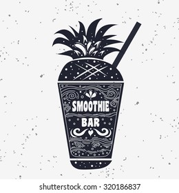 Typography art. Vegan poster with Smoothie. Pineapple. For t-shirt design. Hand draw  Lettering 
