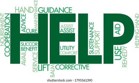 Typography artwork design with synonym Help words