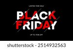 Typography banner for Black Friday. Modern minimal red and white text symbol of Black Friday with discount offer. Design template for Black Friday sale, promotion, advertising and social media ad.