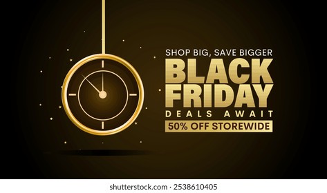 Anuncio de tipografía para Black Friday. Moderno símbolo de texto dorado mínimo de Black Friday con oferta de descuento. Plantilla de diseño para la venta, promoción, publicidad y anuncio de redes sociales del Black Friday.