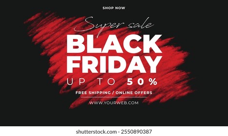 Banner de tipografia para Black Friday. Símbolo de texto vermelho e branco mínimo moderno de Black Friday com oferta de desconto. Modelo de design para venda Black Friday, promoção, publicidade e anúncio de mídia social.
