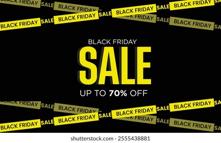 Typography banner for Black Friday. Modern minimal Yellow and white text symbol of Black Friday with discount offer. Design template for Black Friday sale, promotion, advertising and social media ad.