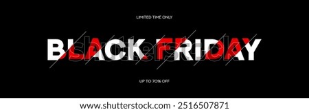 Typography banner for Black Friday. Modern minimal red and white text symbol of Black Friday with discount offer. Design template for Black Friday sale, promotion, advertising and social media ad.