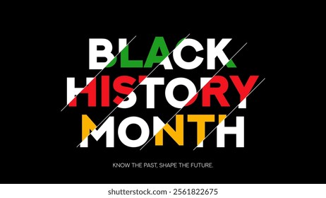 Typography banner for Black History Month. Modern minimal text symbol with Black History Month colors. African-American History Month vector symbol for promotion, cards, posters and social media ad.