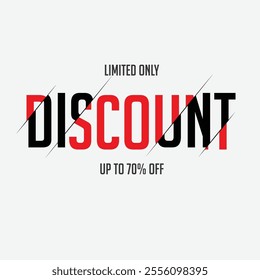 Typography banner for discount. Modern minimal red and black text symbol of discount offer. Design template for sale, promotion, advertising and social media ad