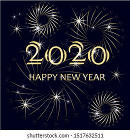 Typography banner gold Happy New Year 2020, congratulation card on on black stock vector illustration design element stock vector illustration for web, for print