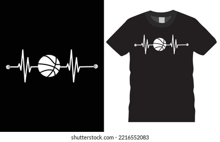 Typography Basketball Vector illustration creative t-shirt design vector. Basketball Hearbeat. Typography tshirt design. Typography apparel. Print template for t-shirt. Typography template for t shirt