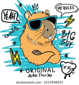  typography boys print with cool capybara in glasses