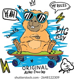  typography boys print with cool capybara in glasses