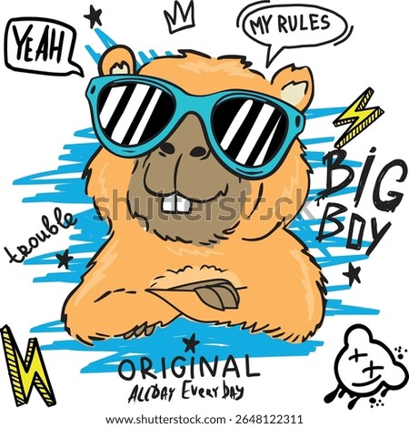  typography boys print with cool capybara in glasses