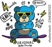  typography boys print with  teddy bear and skateboard for graphic tees