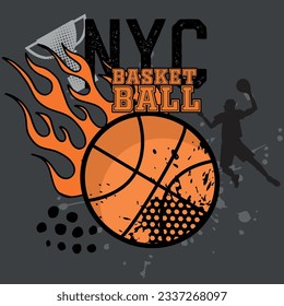 typography bright basketball print with  ball , a slogan .  Print for textiles, t-shirts, children's clothes. Isolated on white