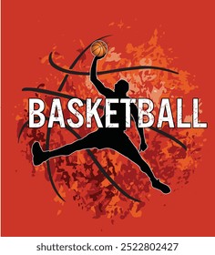 tipografia impressão brilhante no basquete com bola , um slogan . Impressão de têxteis, camisetas, roupas infantis. Isolado em laranja