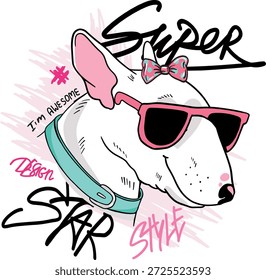 Dibujo de tipografía bull terrier. Ilustración vectorial en estilo dibujado a mano . Imagen para imprimir en cualquier superficie