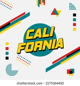 Typography of California, USA with random shapes on top of green circle