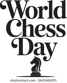 Typography calligraphy design of the text World Chess Day in silhouette Vector Art 