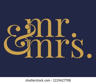 Typography calligraphy wedding text sign graphic vector for mr and mrs