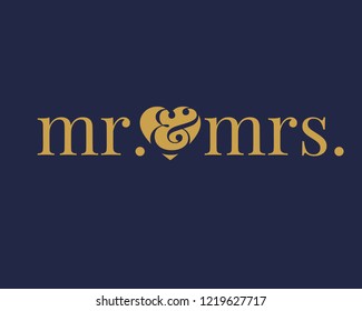 Typography calligraphy wedding text sign graphic vector for mr and mrs