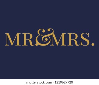 Typography calligraphy wedding text sign graphic vector for mr and mrs