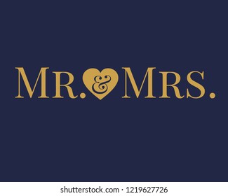 Typography calligraphy wedding text sign graphic vector for mr and mrs