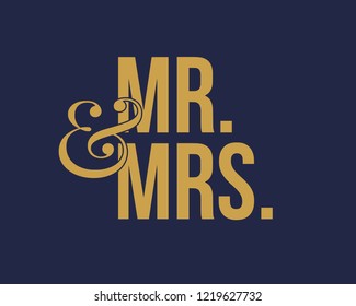 Typography calligraphy wedding text sign graphic vector for mr and mrs