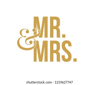 Typography calligraphy wedding text sign graphic vector for mr and mrs