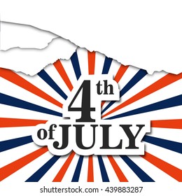 Typography card Independence Day. Vector illustration of tear-off calendar with red and blue stripes. The 4th of July Day. 
