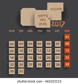 Typography cardboard design for October 2017 calendar