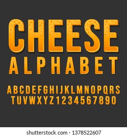 Typography Cheese Alphabet Style. Decorative Typeset Modern Font. Letters and Numbers Design Set.