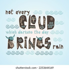 Typography children viking theme slogan or poster on white background Funny scandinavian style design for t shirt, textile, fabric printing, embroidery, graphic and printed tee. Vector illustration.