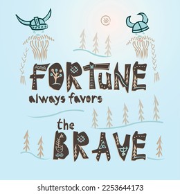Typography children viking theme slogan or poster on white background Funny scandinavian style design for t shirt, textile, fabric printing, embroidery, graphic and printed tee. Vector illustration.