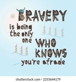Typography children viking theme slogan or poster on white background Funny scandinavian style design for t shirt, textile, fabric printing, embroidery, graphic and printed tee. Vector illustration.