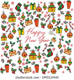 typography Christmas card print with doodle tiger and christmas element